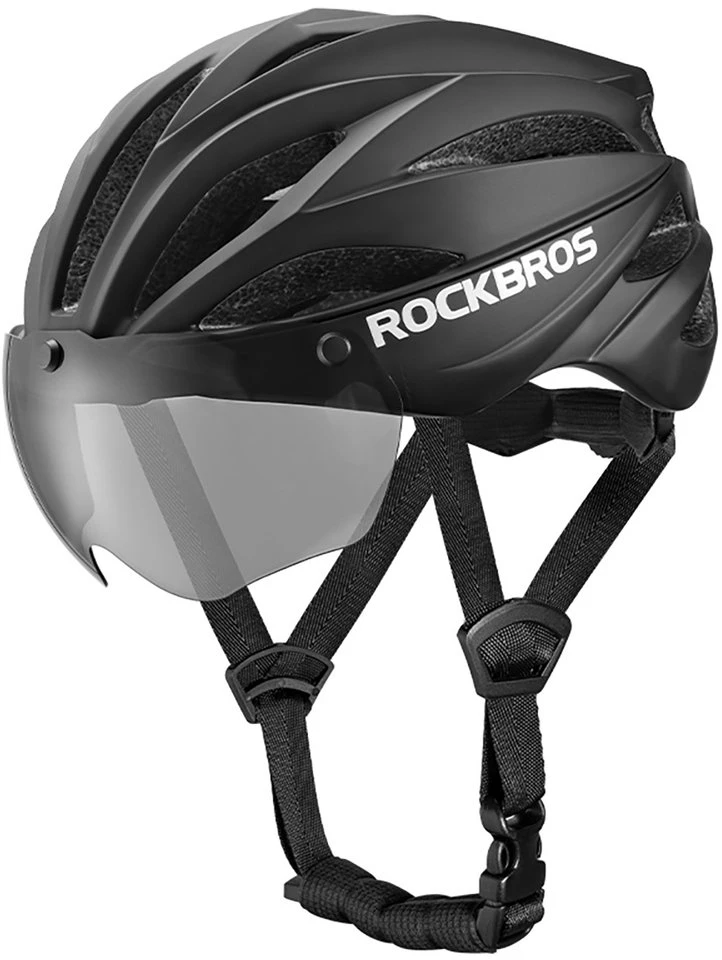 Rockbros dviratininko šalmas su Visor, Detachable UV Protective Goggles, Unisex – juodos spalvos/rudos spalvos