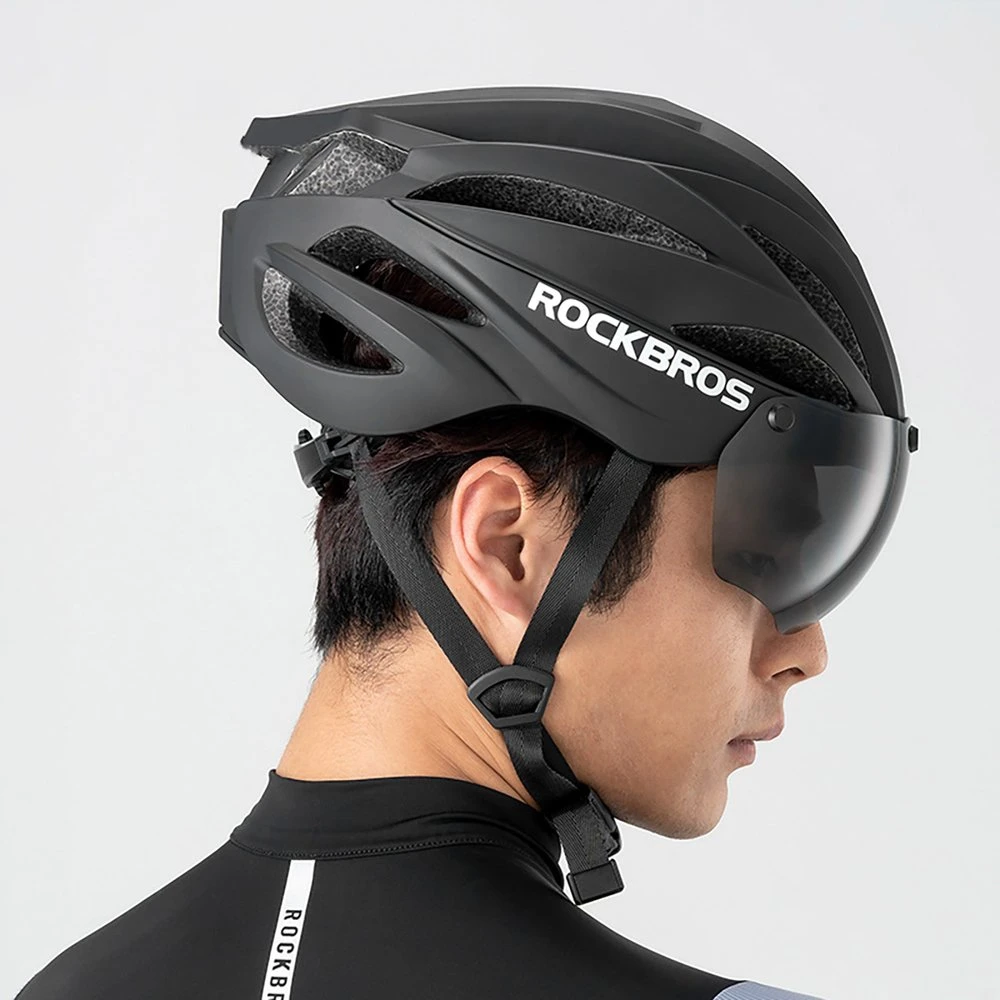 Rockbros dviratininko šalmas su Visor, Detachable UV Protective Goggles, Unisex – juodos spalvos/rudos spalvos