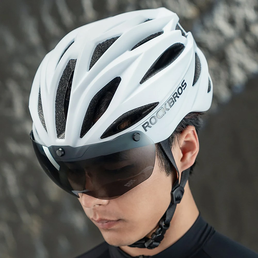 Rockbros dviratininko šalmas su Visor, Detachable UV Protective Goggles, Unisex – juodos spalvos/rudos spalvos