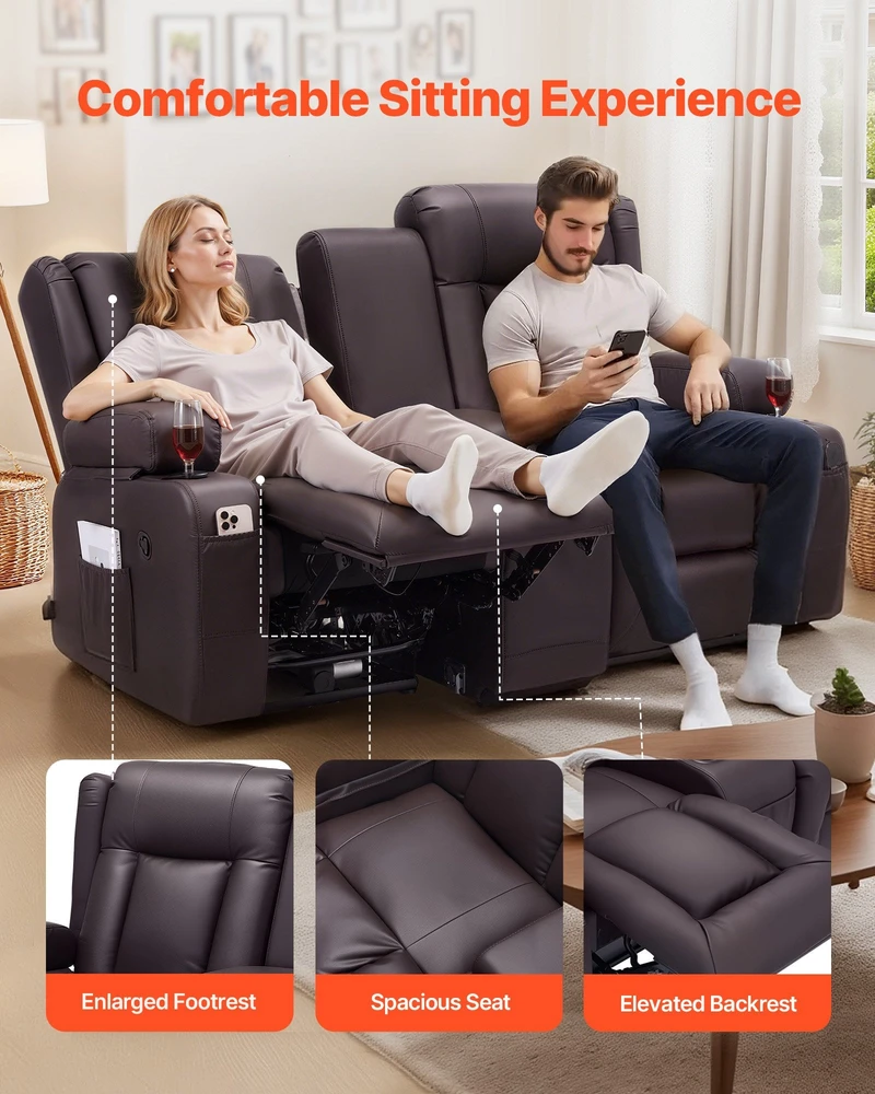 VEVOR Dviejų vietų atlošiama sofa su centriniu console