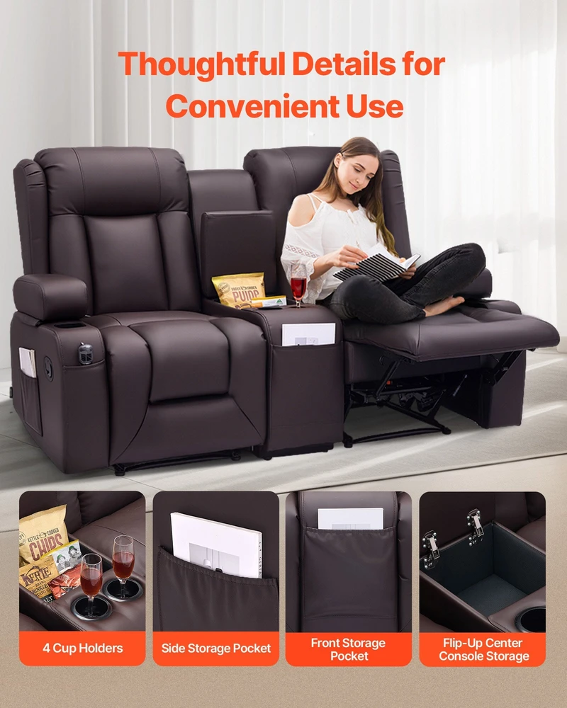 VEVOR Dviejų vietų atlošiama sofa su centriniu console