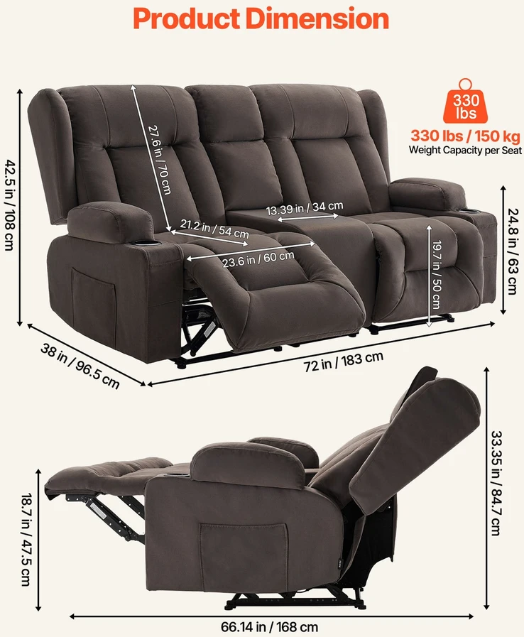 Sofa VEVOR Elektrinis lovos krėslas su masazu ir šildymu