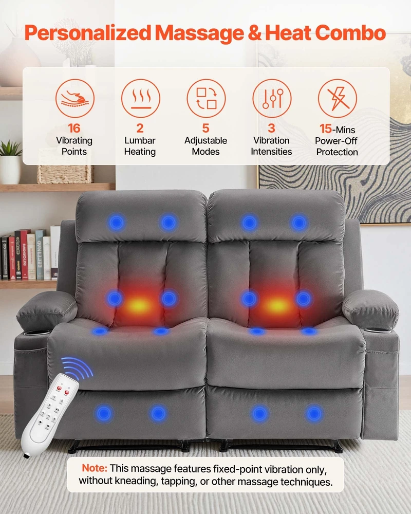 VEVOR Elektrinė dvivietė sofa su masažu ir USB