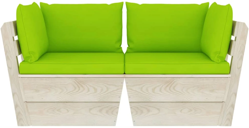 Lauko baldų komplektas Dvivietė sodo sofa iš palečių su pagalvėlėmis, eglės mediena