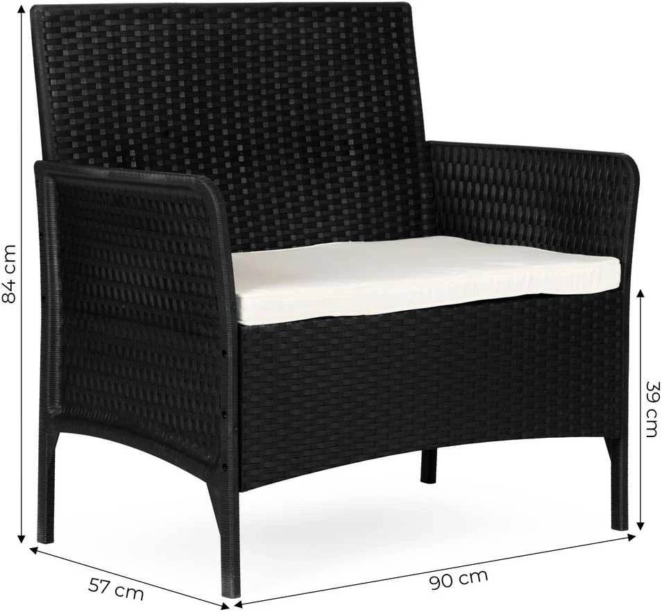 Dvivietė sodo sofa su pagalvėle, suolas balkonui, terasai, sodui, juodas, „MultiGarden“