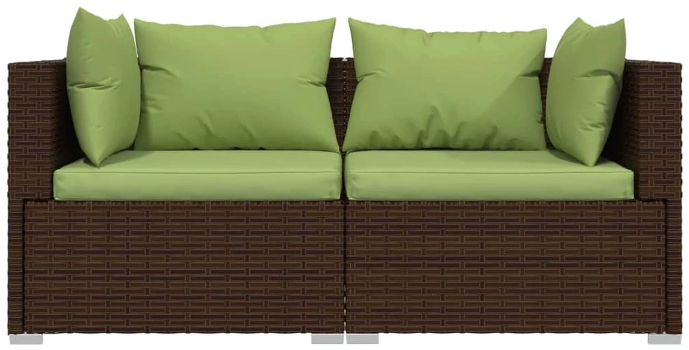 Lauko baldų komplektas Dvivietė sofa su pagalvėlėmis, rudos spalvos, poliratanas