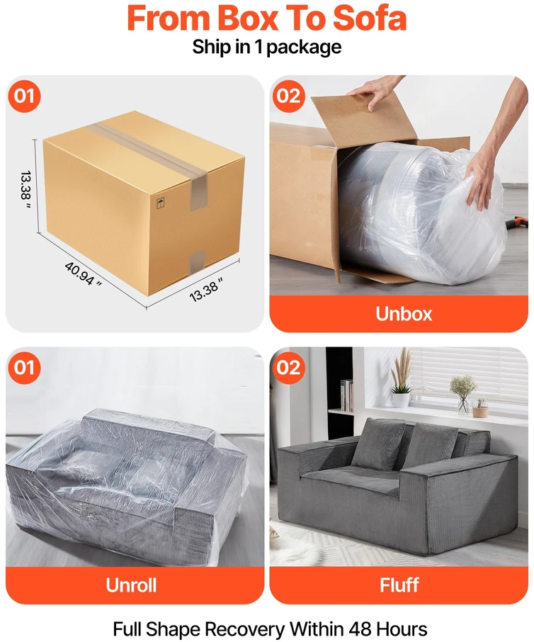 VEVOR Dviejų vietų šviesiai pilkas sofa be surinkimo