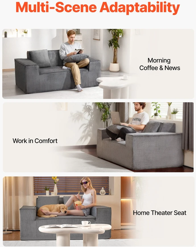 VEVOR Dviejų vietų šviesiai pilkas sofa be surinkimo