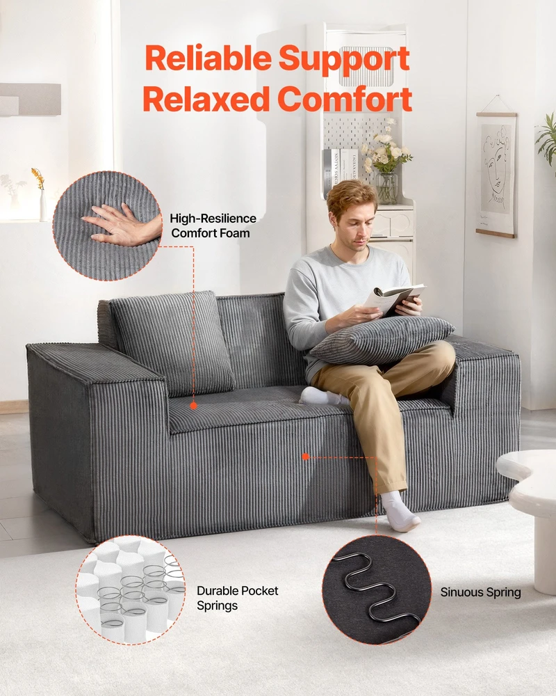 VEVOR Dviejų vietų šviesiai pilkas sofa be surinkimo