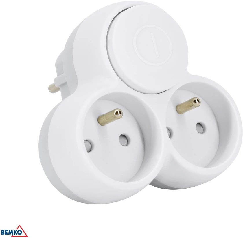 Bemko Dvivietis lizdo adapteris, max 3500W, su jungikliu