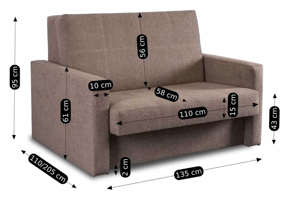 Mebel Elite Dvivietis fotelis-lova MILAN 2, 135 × 110 × 95 cm, smėlio spalvos