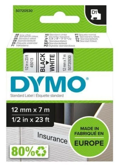 Juostelė DYMO D1 12mm x 7m, vinilinė, juoda ant balto / S0720530 45013