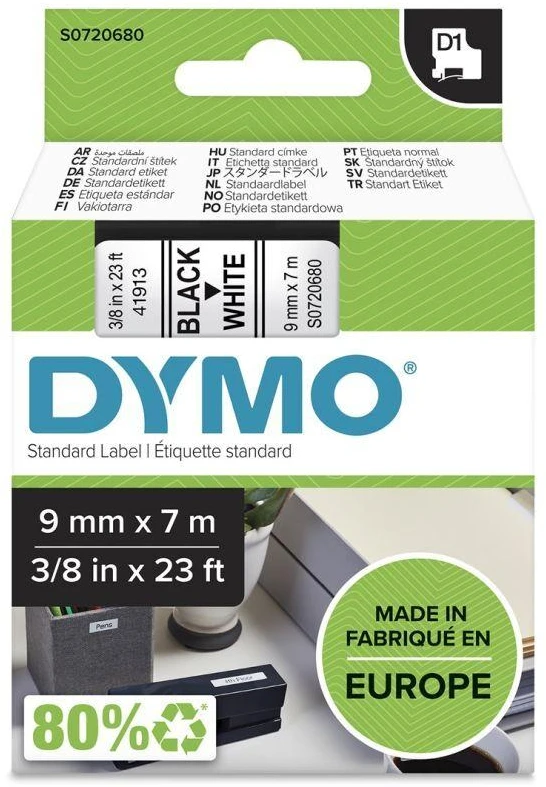 Juostelė DYMO D1 9mm x 7m, juoda ant balto / S0720680 40913