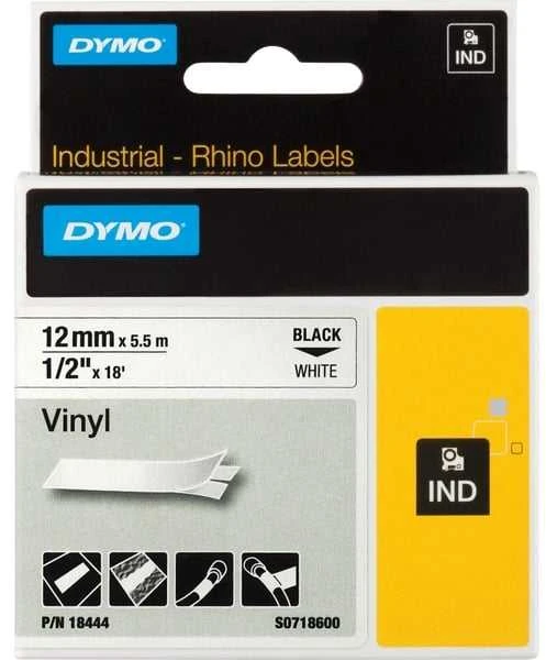 Juostelė DYMO Rhino 12mm x 5.5m, vinilinė, juoda ant balto / S0718600 18444