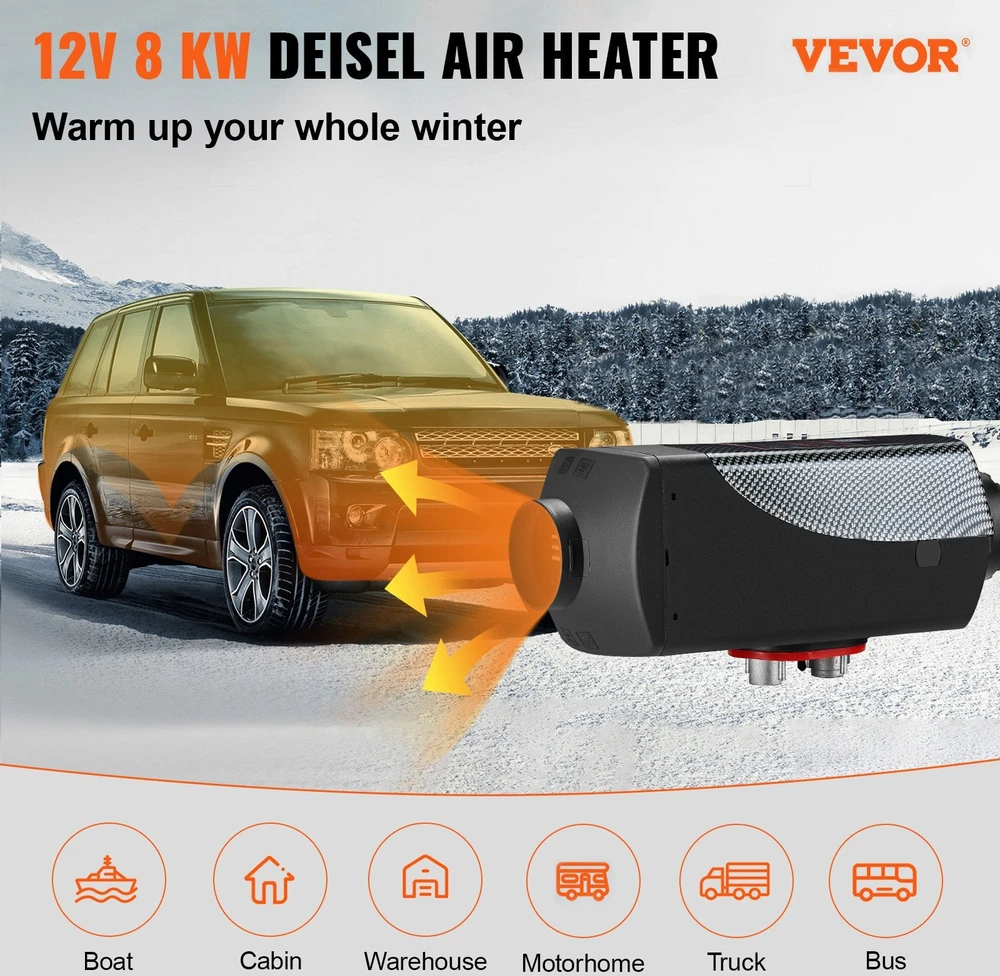 Vevor 8 kW dyzelinis šildytuvas su nuotoliniu valdymu