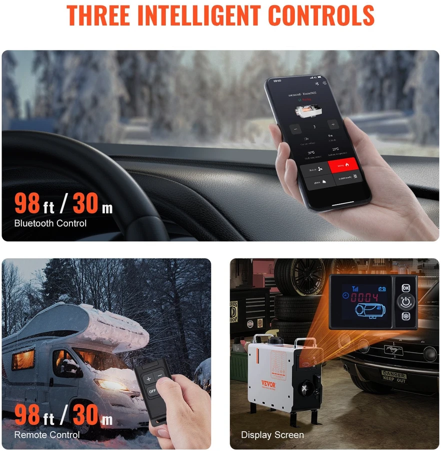 VEVOR Dyzelinis oro šildytuvas 12V/24V 2KW su Bluetooth