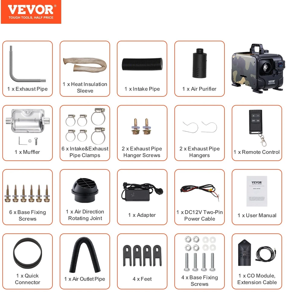 Vevor Dyzelinis oro šildytuvas 8 kW su Bluetooth
