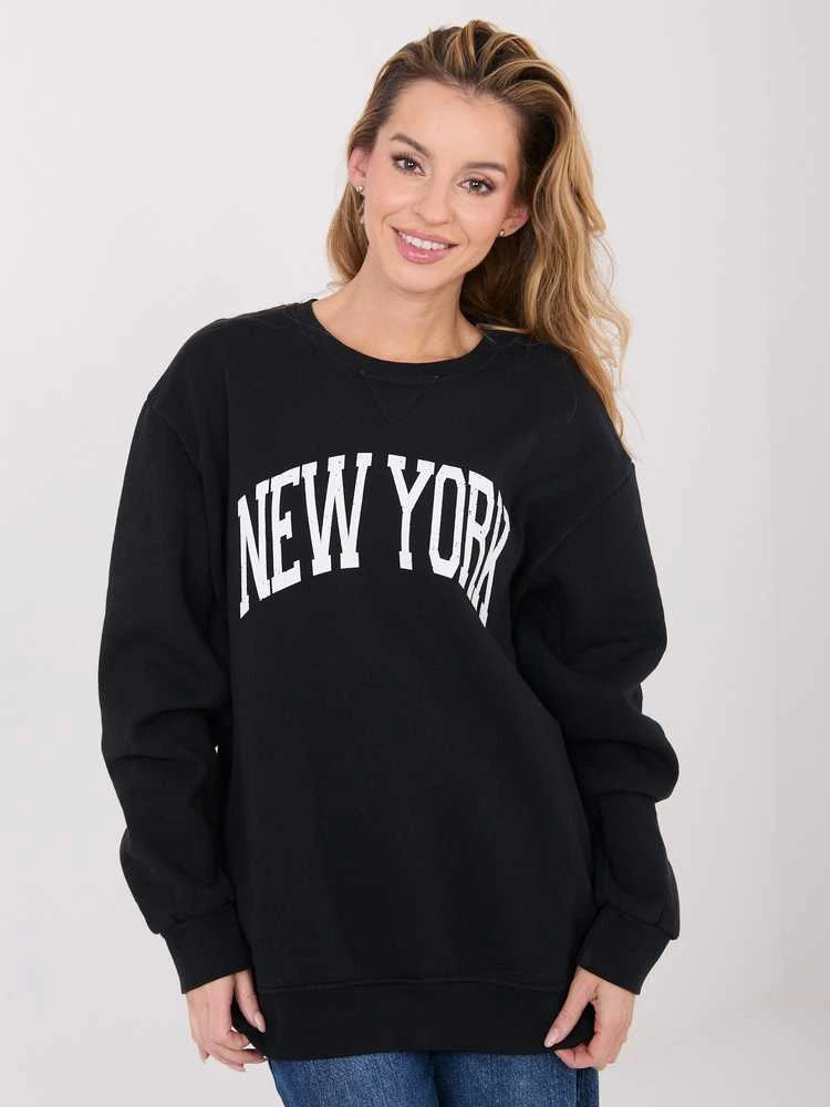 Džemperis be gobtuvo juodas su užrašu NEW YORK
