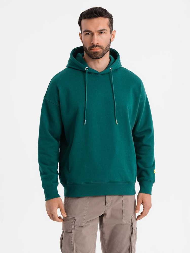 Džemperis su gobtuvu ir kišenėmis unisex tamsiai žalios spalvos