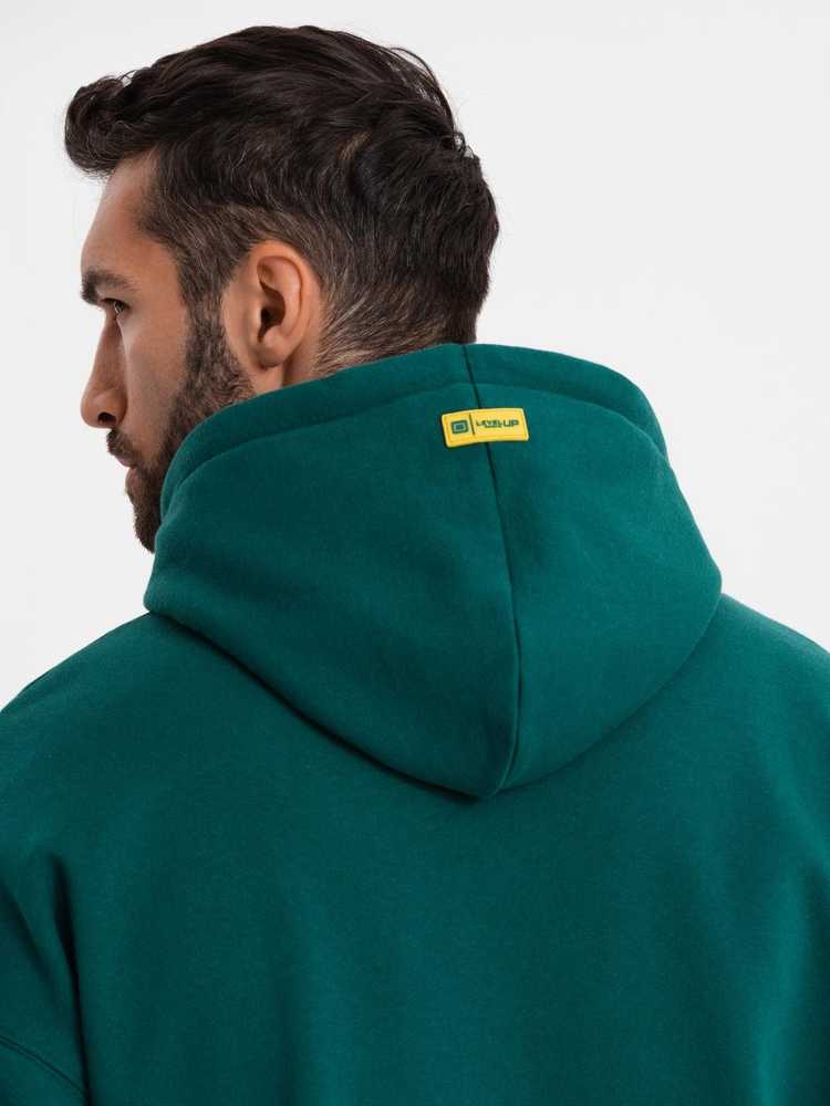 Džemperis su gobtuvu ir kišenėmis unisex tamsiai žalios spalvos