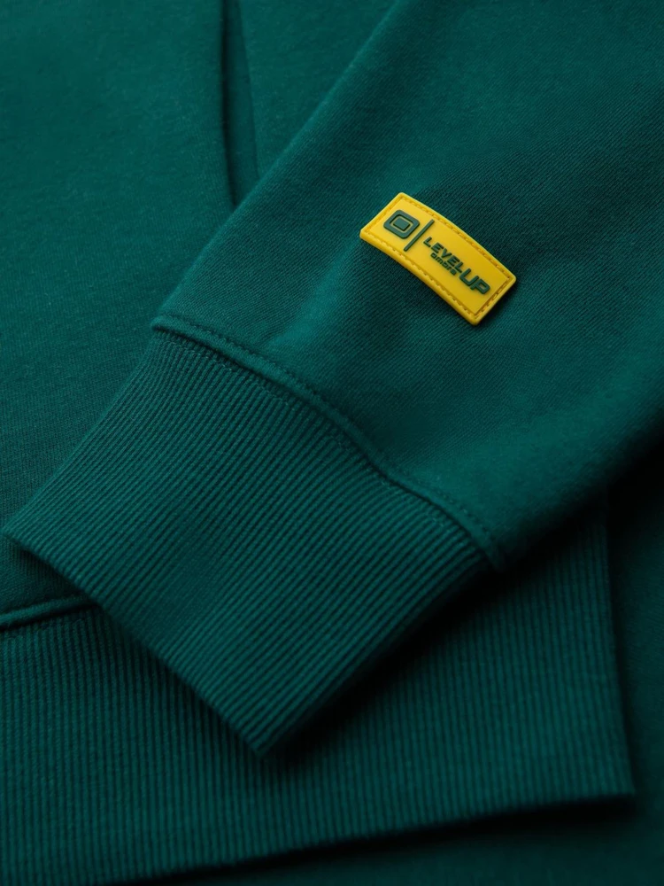 Džemperis su gobtuvu ir kišenėmis unisex tamsiai žalios spalvos