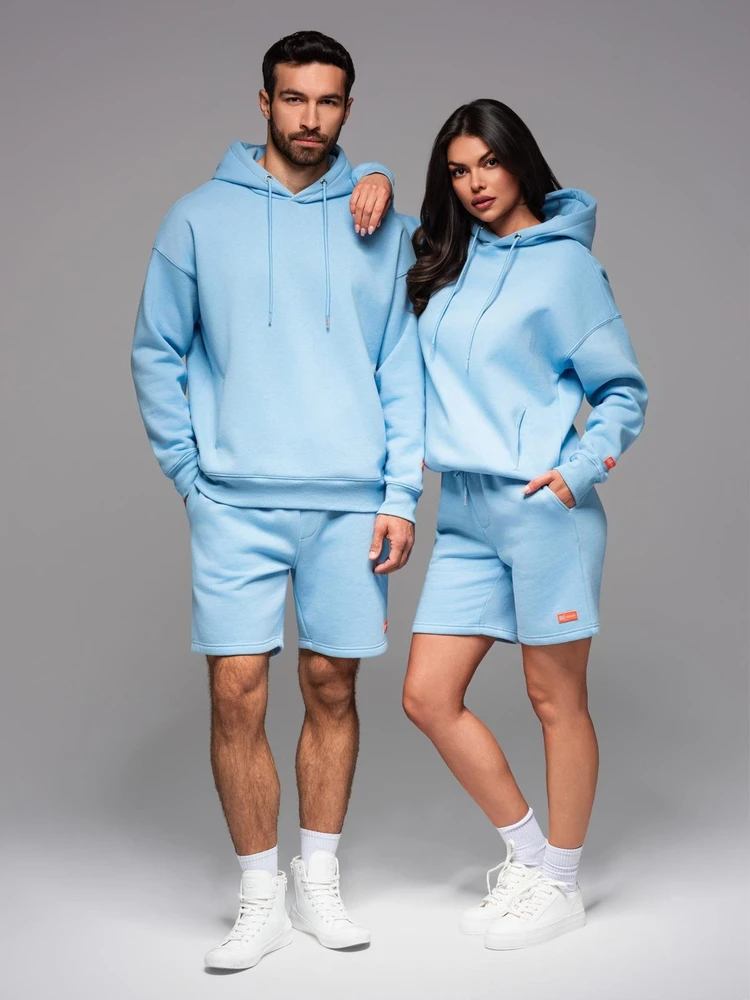 Džemperis su gobtuvu unisex mėlynos spalvos