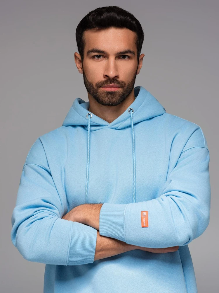Džemperis su gobtuvu unisex mėlynos spalvos