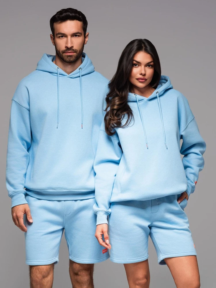 Džemperis su gobtuvu unisex mėlynos spalvos
