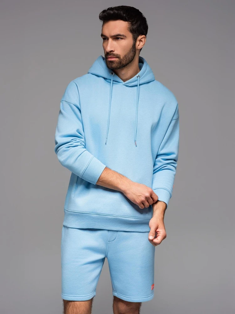 Džemperis su gobtuvu unisex mėlynos spalvos