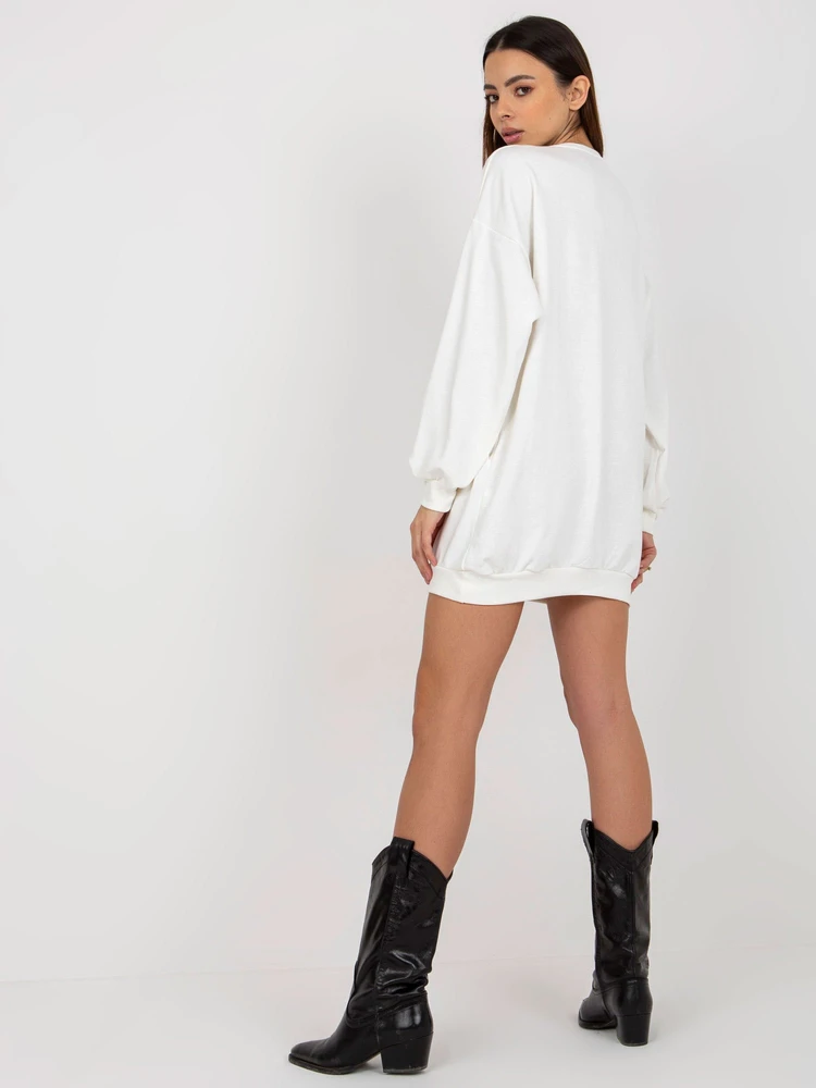 Džemperis su ilgu siluetu, baltas, medvilninis, kasdienai TEXAS Ex Moda