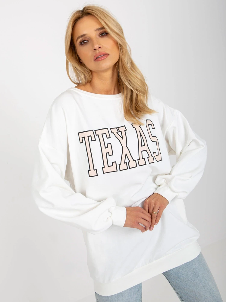 Džemperis su ilgu siluetu, baltas, medvilninis, kasdienai TEXAS Ex Moda