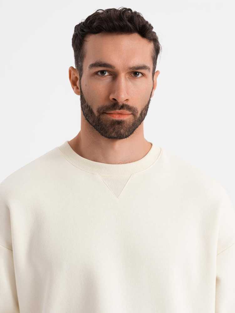 Džemperis unisex kreminės spalvos su apvalia iškirpte