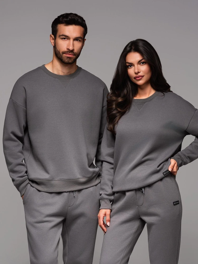 Džemperis unisex pilkos spalvos klasikinio kirpimo