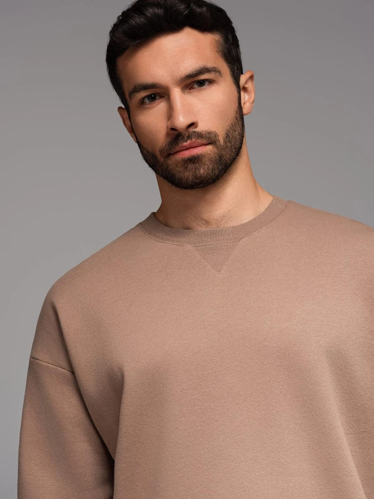 Džemperis unisex rudos spalvos su apvalia iškirpte