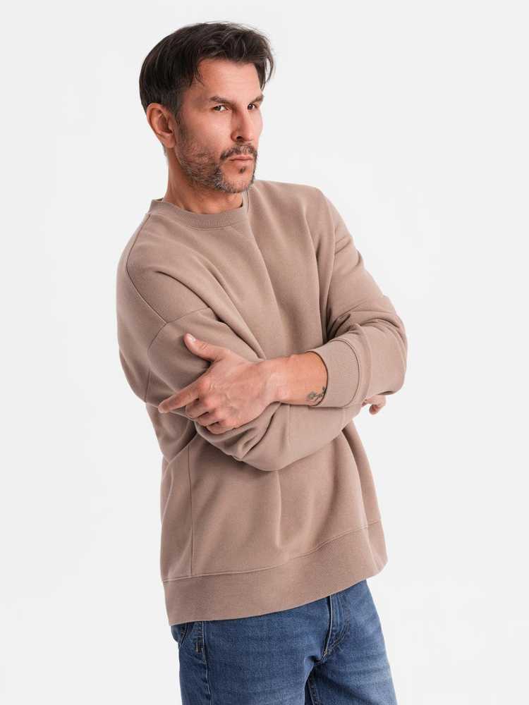 Džemperis unisex rudos spalvos su apvalia iškirpte