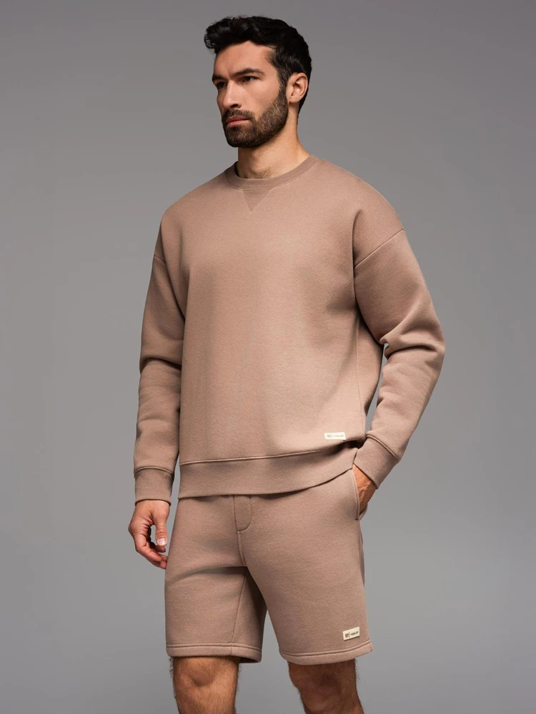 Džemperis unisex rudos spalvos su apvalia iškirpte
