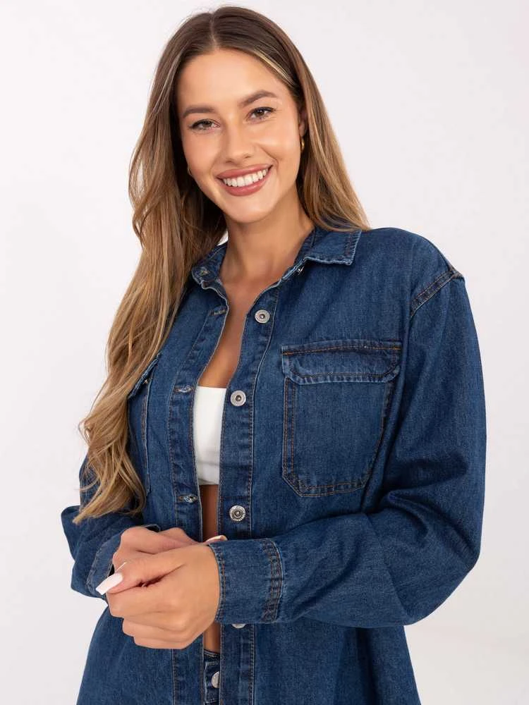 Džinsinė tamsiai mėlyna marškinėliai su kišene kasdienai