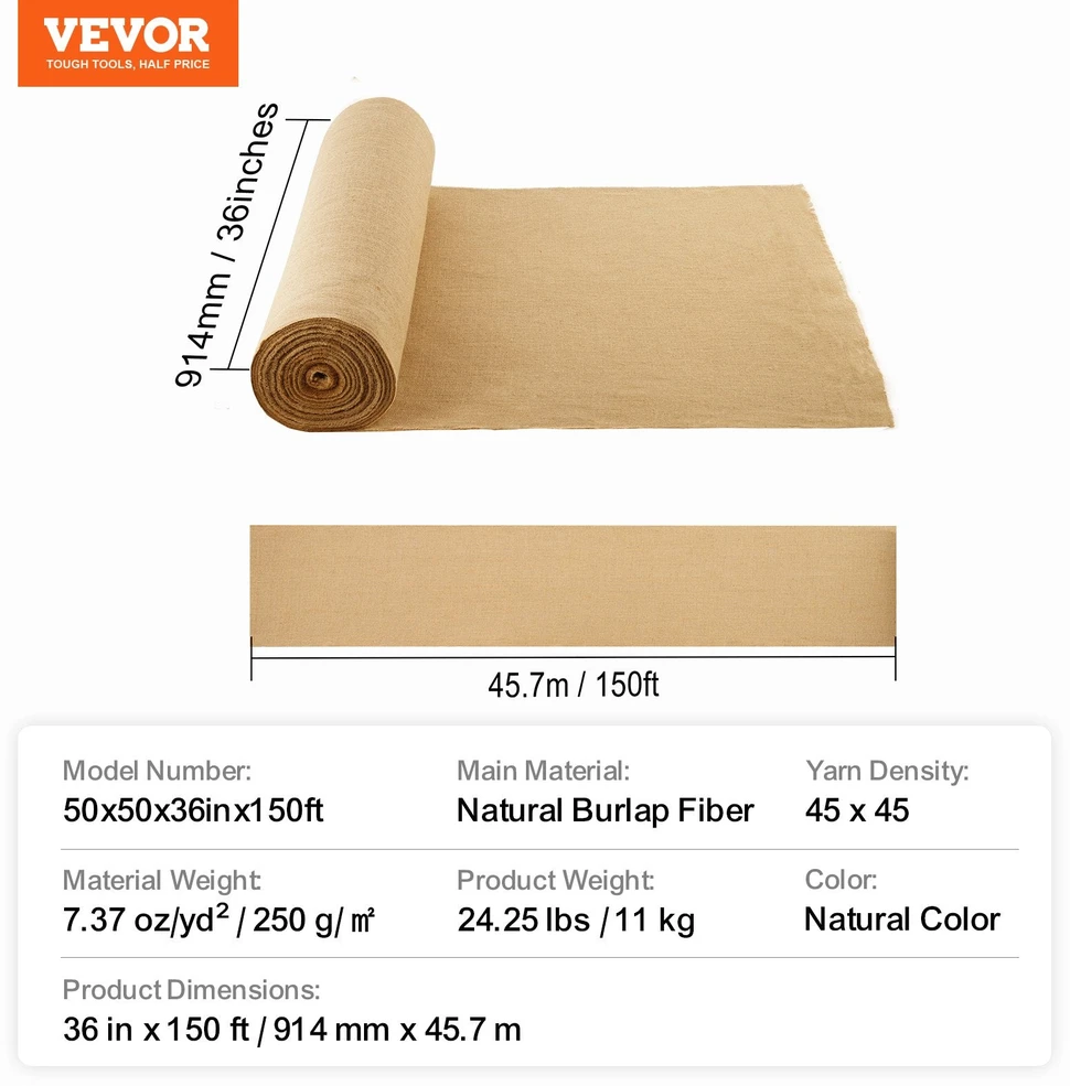 VEVOR Džiuto audinio ritinys 90 cm x 45.7 m