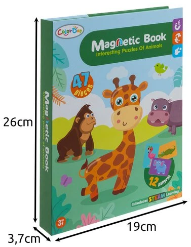 Iso Trade Montessori magnetinė dėlionė vaikams - Afrikos gyvūnai, 47 magnetai, 6 kortelės