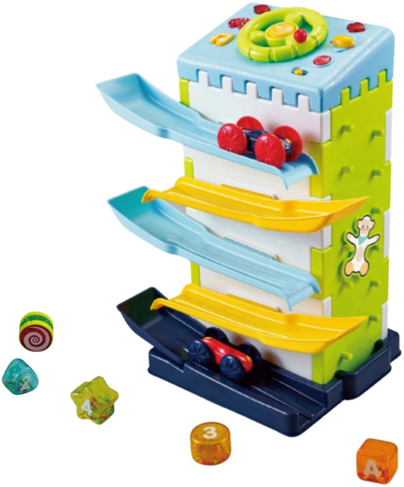 Lean Toys Čiuožykla Šliaužtuvų blokų edukacinis takelis su automobilių rūšiavimo šviesomis ir garsais