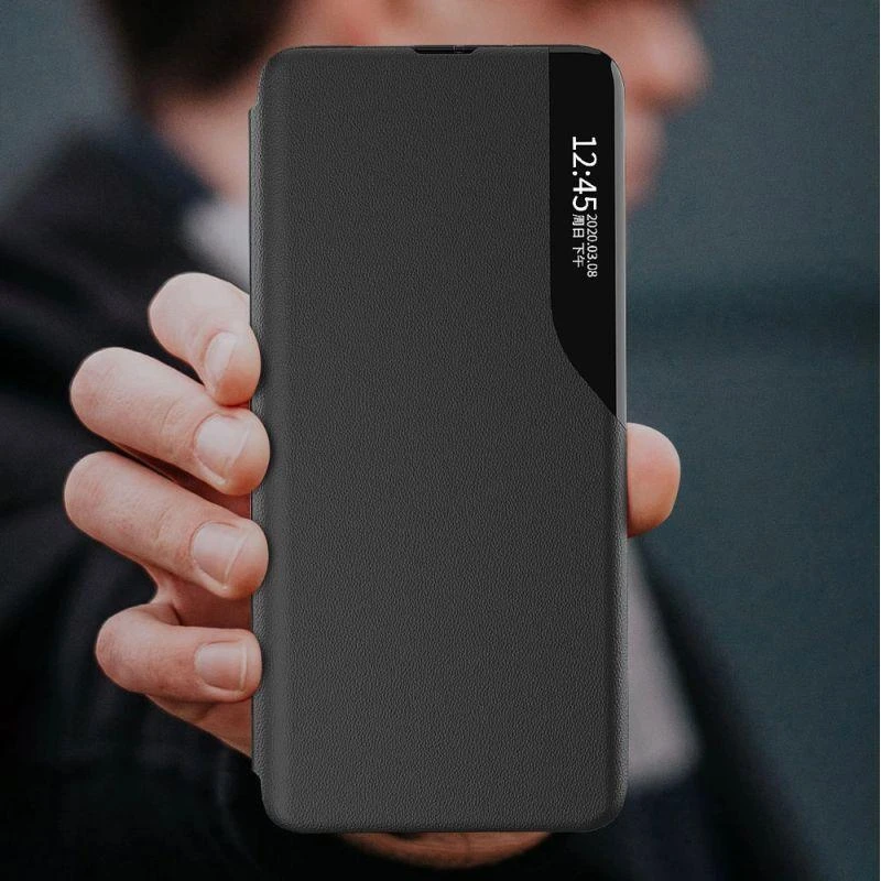 Hurtel Eco Leather View Elegant Flip su stoveliu Poco M4 Pro 5G dėklas telefonui raudonos spalvos