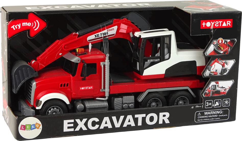 Lean Toys Žaislinis ekskavatorius su šviesos ir garso efektais LeanToys, raudonas