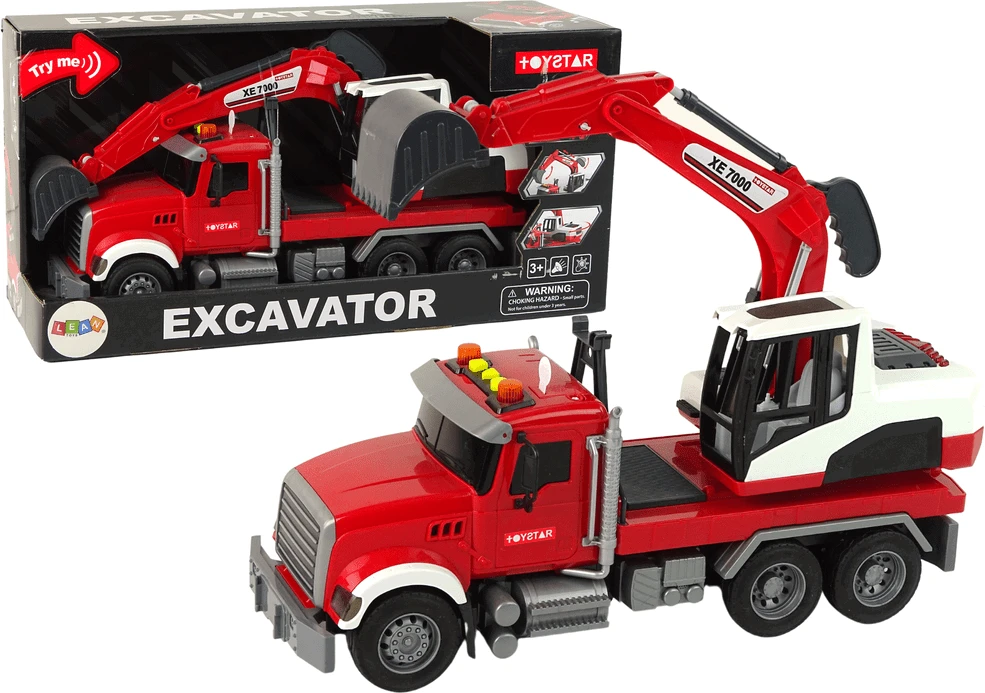 Lean Toys Žaislinis ekskavatorius su šviesos ir garso efektais LeanToys, raudonas