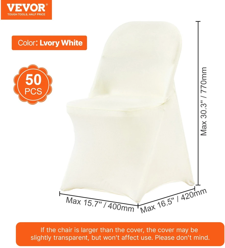VEVOR Ivory spandex kėdžių užvalkalai, 50 vnt.