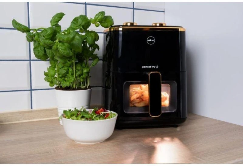 ELDOM FRITTA neriebi gruzdintuvė, talpa 5,0 l, reguliuojama temperatūra, 1500 W, viena 5 l talpos, atskira karšto oro gruzdintuvė, Juodas