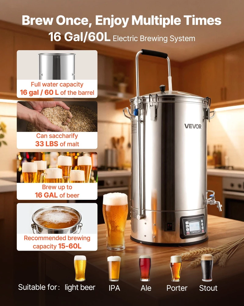 VEVOR Elektrinė alaus gamybos sistema, 60 l talpa, 3000W