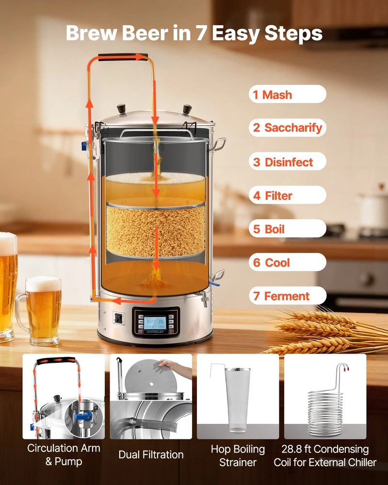 VEVOR Elektrinė alaus gamybos sistema, 60 l talpa, 3000W