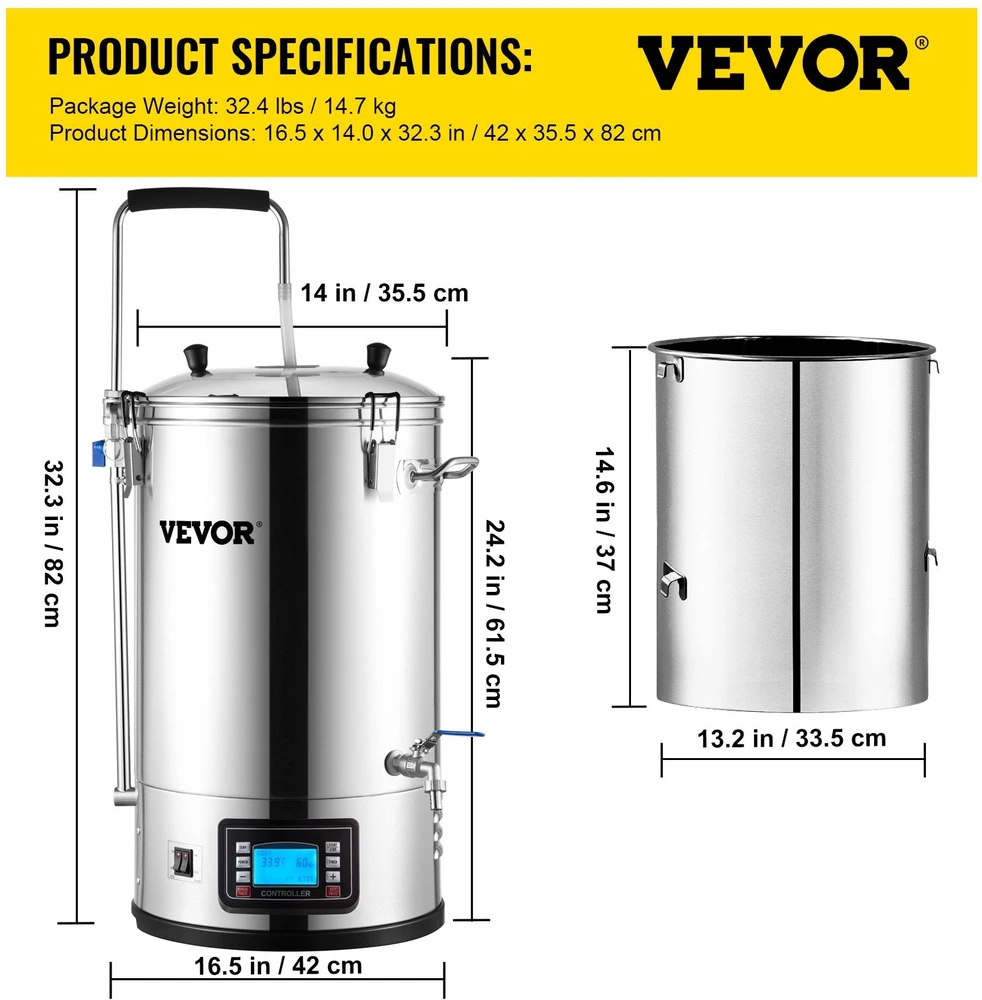 VEVOR Elektrinė alaus virimo sistema 8 gal/30 l