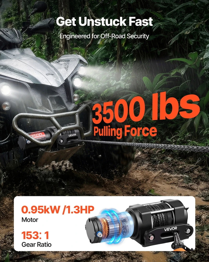 VEVOR 1587 kg elektros gervė ATV/UTV, 12V