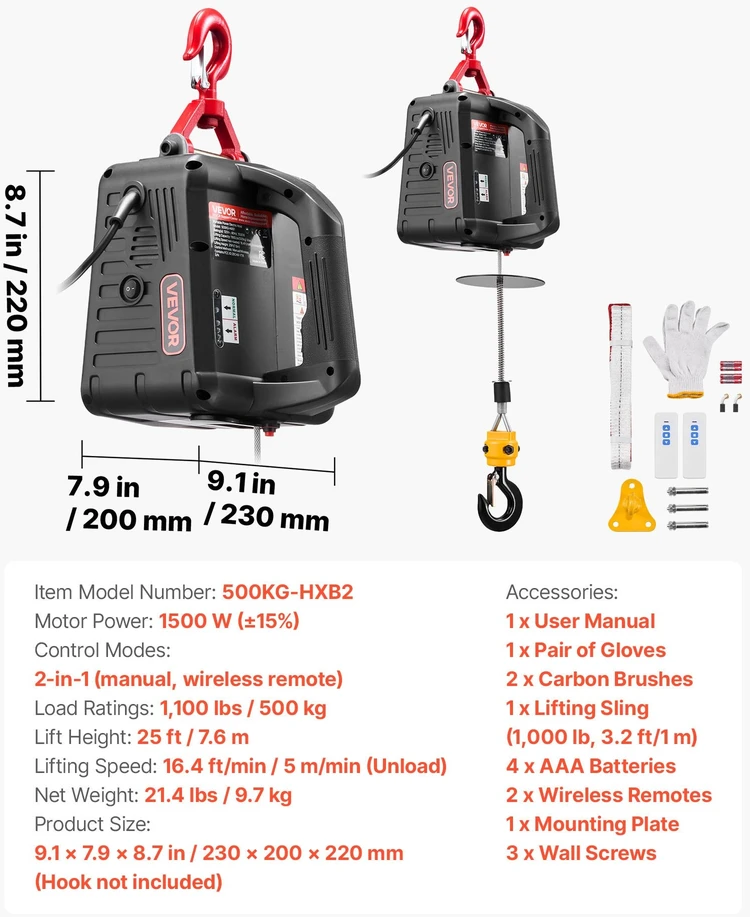 VEVOR Elektrinis gervės, 500 kg talpos, 1500W